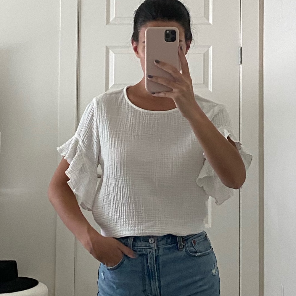 White Ruffle Sleeve Top